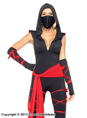 Weibliche Ninja (auch Kunoichi genannt), Kostüm-Body, Kapuze, Schärpe